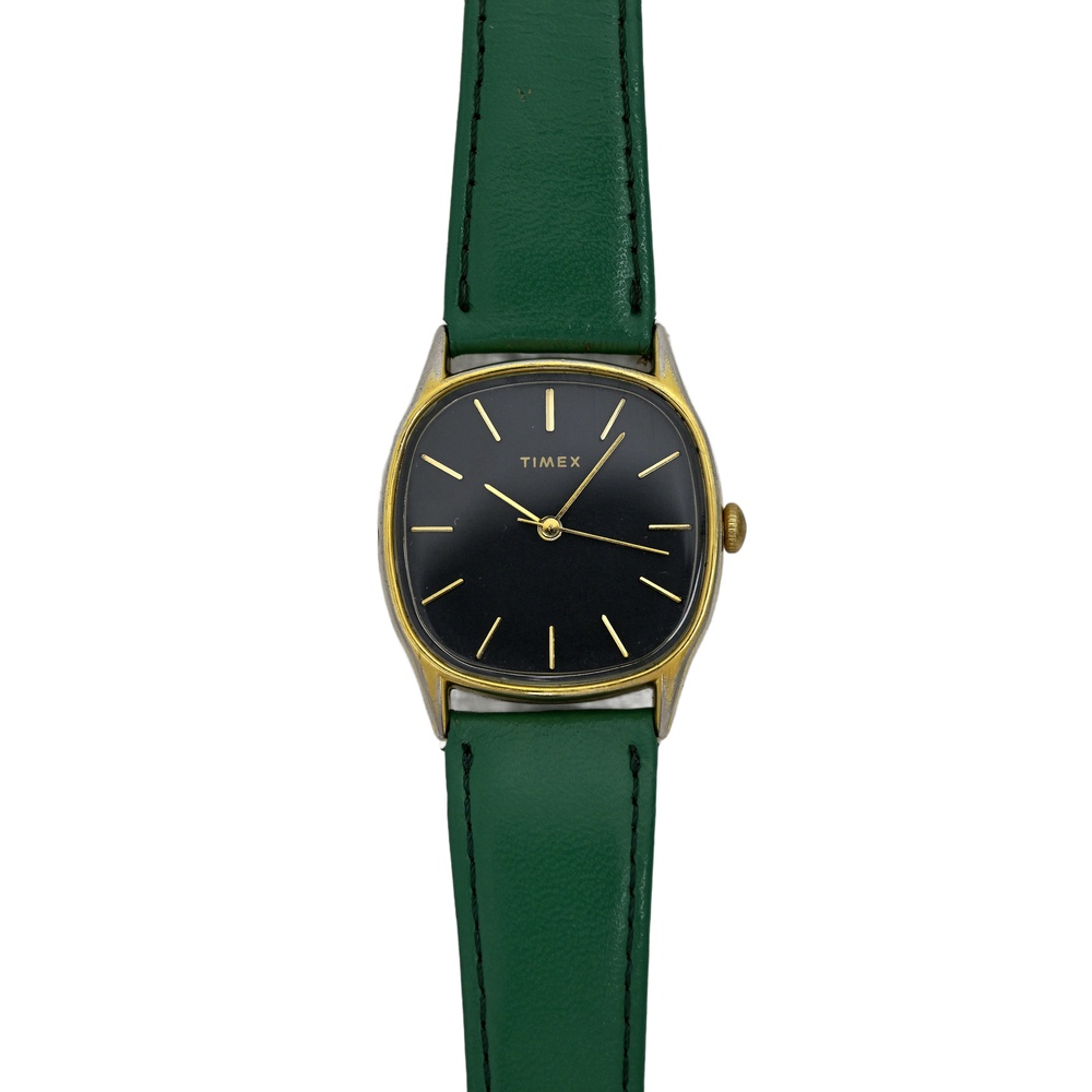 Timex Vintage Men's 1980's Black Dial Gold Tone Mechanical Square Watch